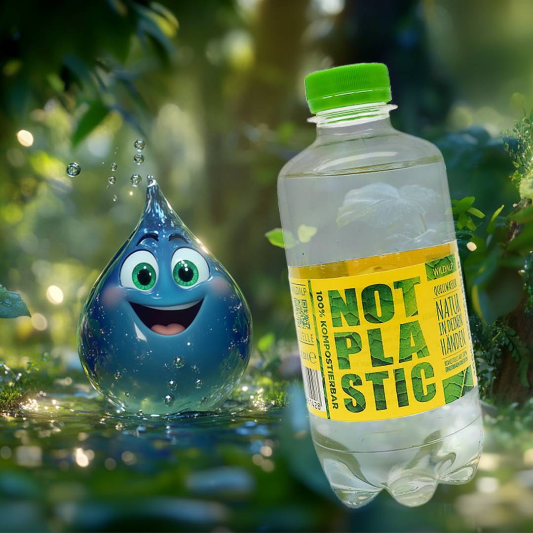 Das NOT PLASTIC WATER von Wildalp in der NaKu PLA-Flasche