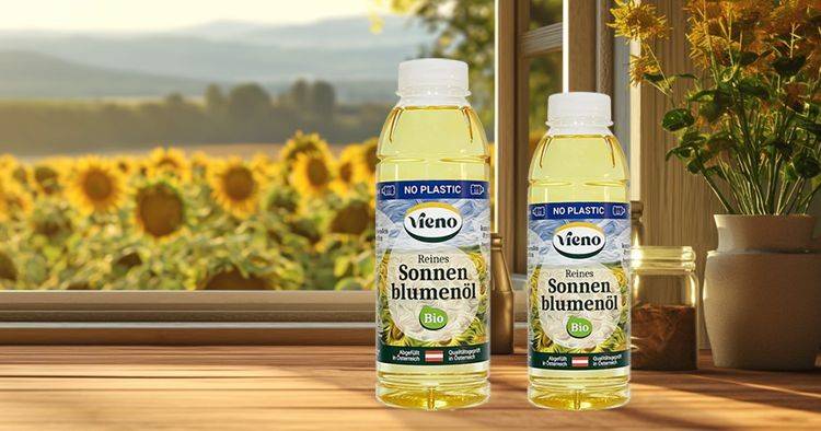 VIENO Bio Sonnenblumenöl in der NaKu PLA-Flasche